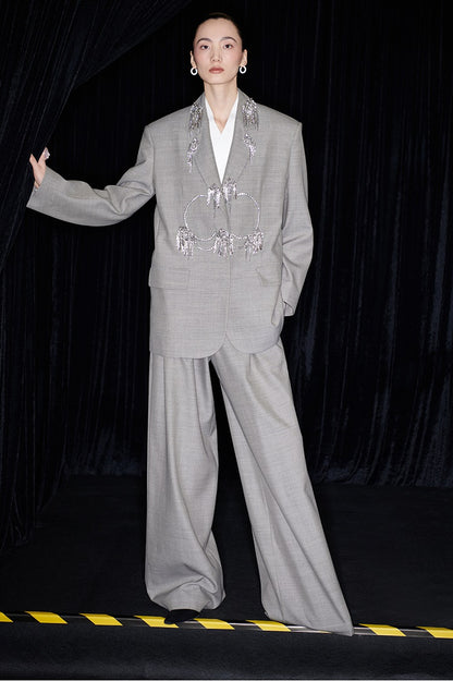 M essential Mackay designer skinny wool orchid crystal lamp tassel bead suit - TONY.