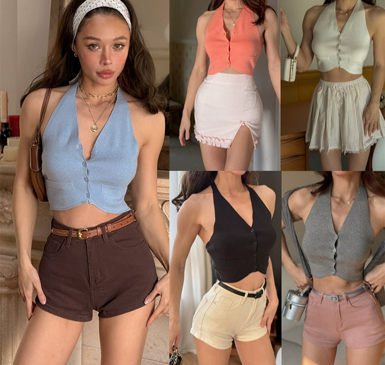 Le Palais Vintage Summer knitted vests halterneck suspenders- ROBBIE.