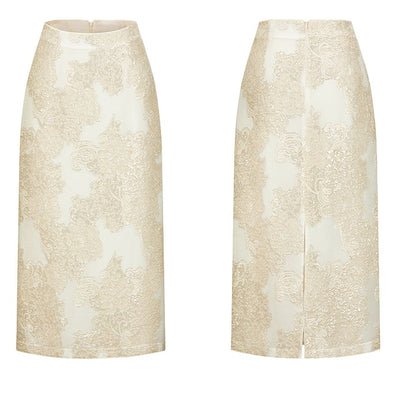 CHICHY mulberry silk national style embroidery jacquard top long skirt set-DINA