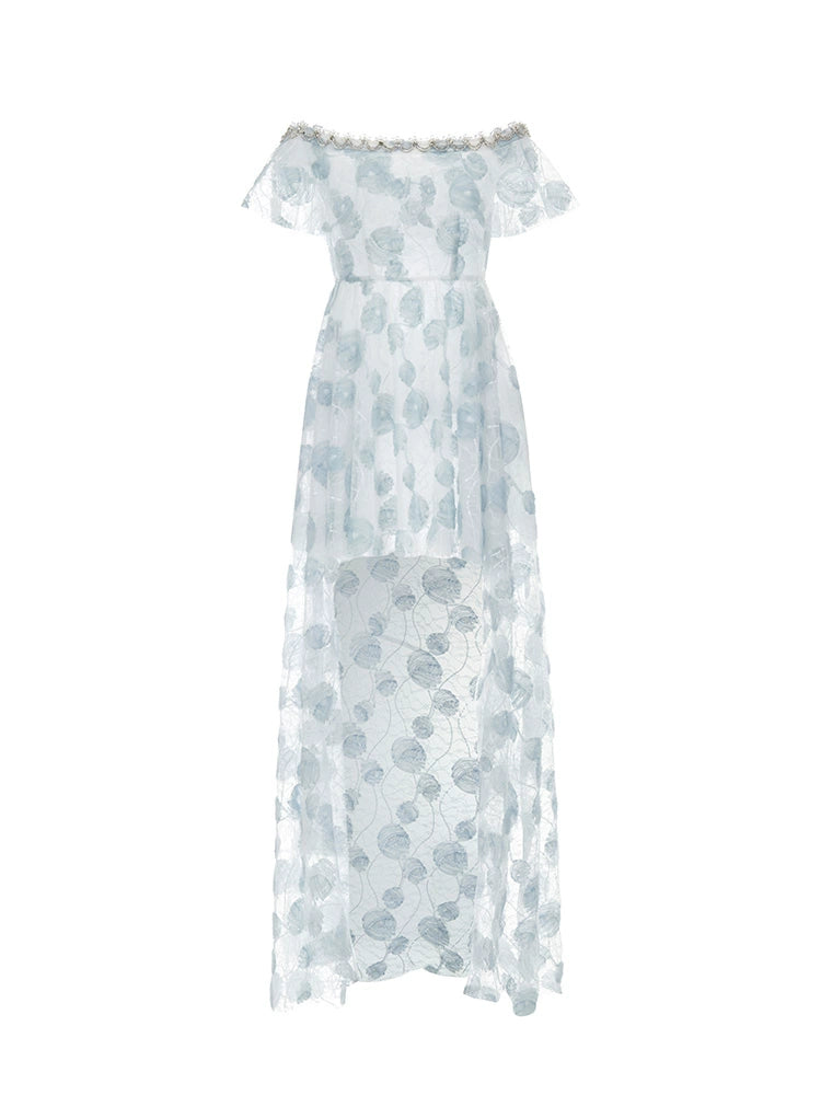 Wardrobes by Chen Luxury Sky Blue Off Shoulder Flower Wedding Dress-Athena