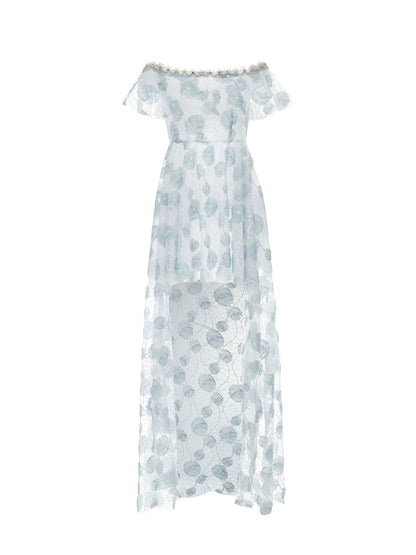 Wardrobes by Chen Luxury Sky Blue Off Shoulder Flower Wedding Dress-Athena