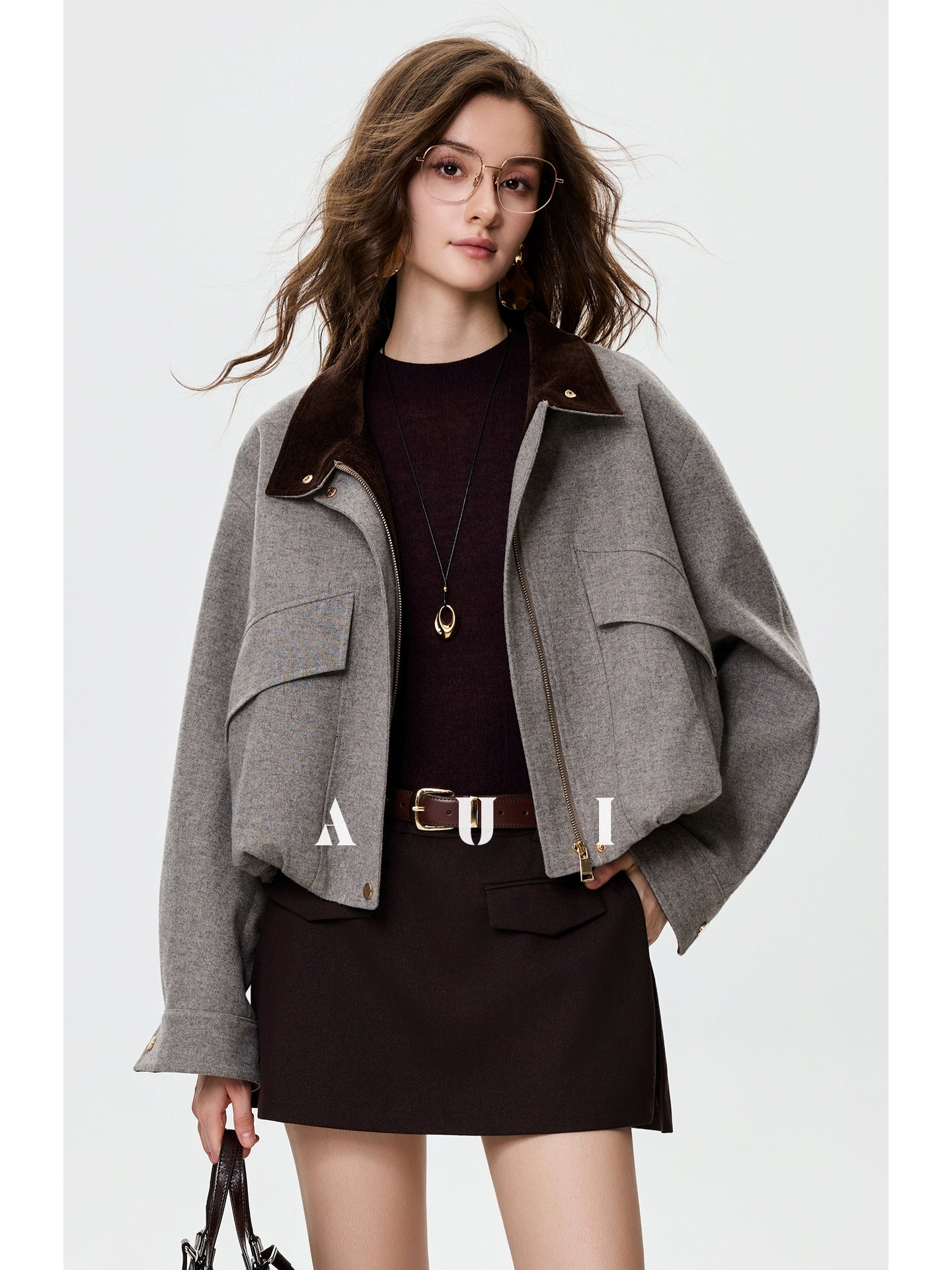 AUI short sleeved knitted sweater base shirt - JUNE.