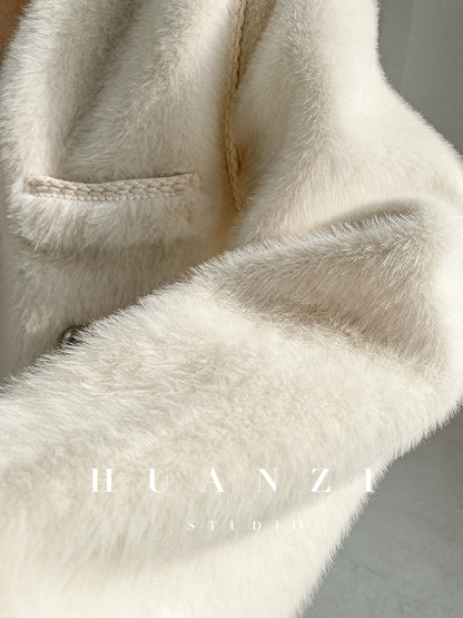 Huanzi green imitation fur autumn winter coat - Miiw