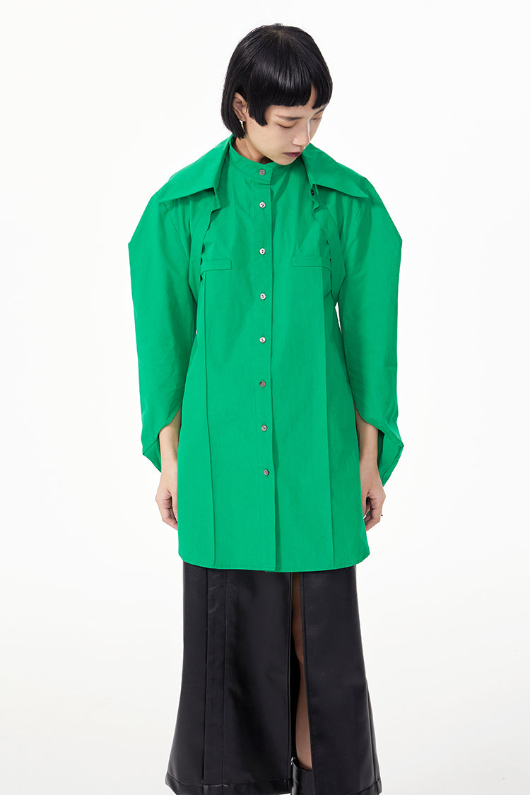 TINY IN double-collar design silhouette 3d green Shirt-JOJO