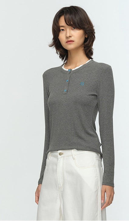 COMME MOI Lu Yan designer new women's clothing Henry collar color-blocked slim T-shirt- CHAOS.