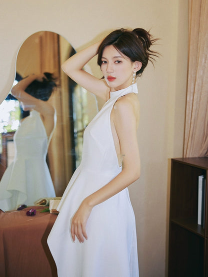 DOLLY High End White/Black Sleeveless Ruffled Halter Neck Top+ Pleated Skirt-SOLANGE