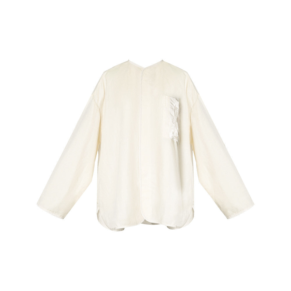 TUYUE White Linen Shell Buckle Silhouette Long Sleeve Shirt - FRANK.