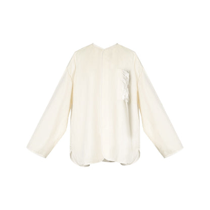 TUYUE White Linen Shell Buckle Silhouette Long Sleeve Shirt - FRANK.
