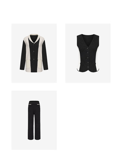 ATELIER MISS LU Geometric Contrast Cashmere and Wool Blend Cardigan - CLOVE