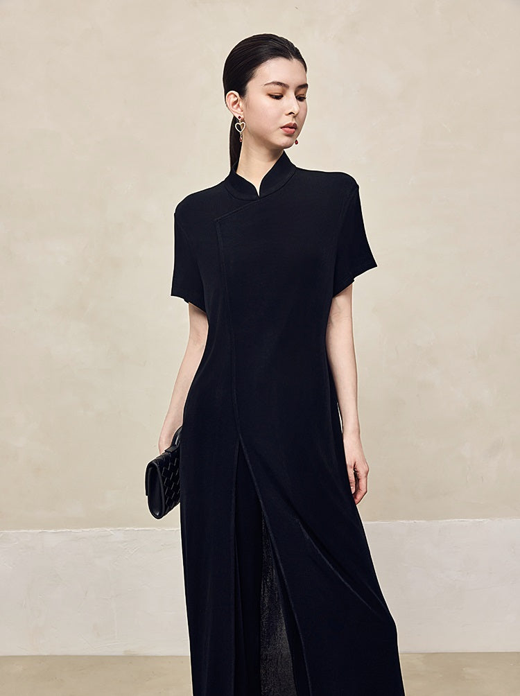 HECO  Acetate Knitted Slit black white Long Top Women - FAVOUR.