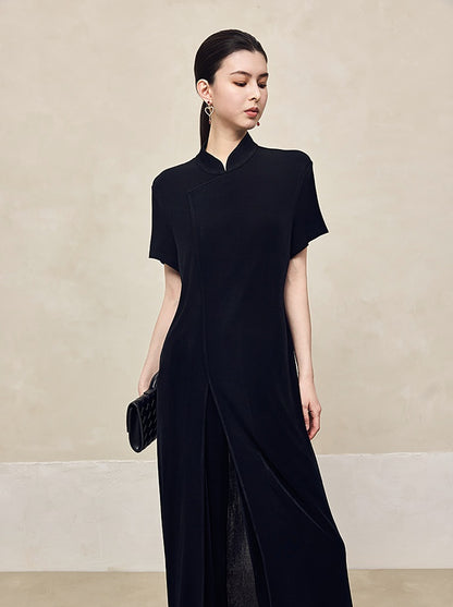 HECO  Acetate Knitted Slit black white Long Top Women - FAVOUR.