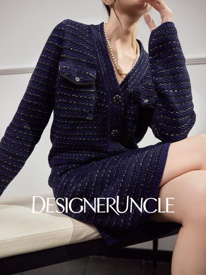 DGU "Ink Room" royal blue new knitted small fragrance temperament versatile two-piece set - Kyle.