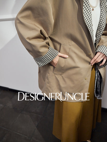 DGU "Niyu" khaki double-breasted mid-length trench coat - DANGE.