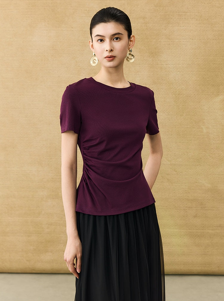 HECO Chinese Style Waist Shirred Knit Slim Stretch Top- STIQE.