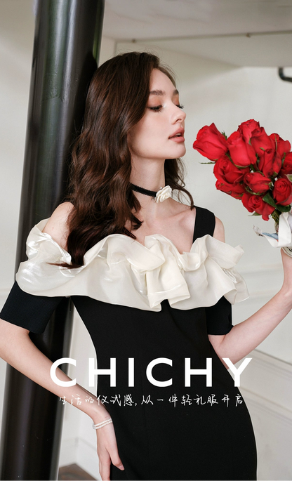 CHICHY Cloud Skirt Classic slip  women's golden party dress-DAMI