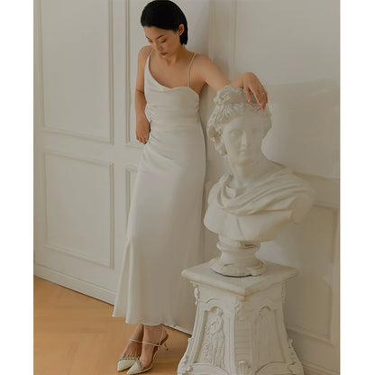 GOUDIN women's white suspender evening dresses-LON.