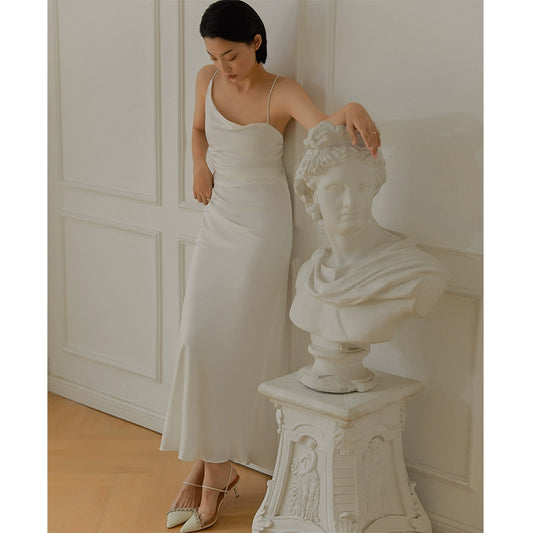 GOUDIN women's white suspender evening dresses-LON.