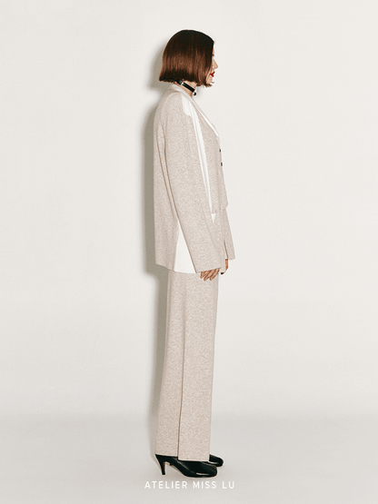 ATELIER MISS LU Geometric Contrast Cashmere and Wool-blend Cardigan -Poppy