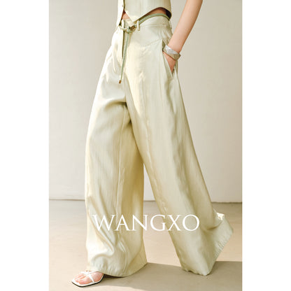WANGXO | Silk Brocade Shaved Shoulder Vest Top & Tailored Pants Set  -NOOR