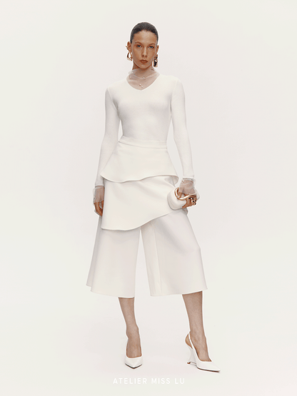 ATELIER MISS LU pearl embellished gauze patchwork knitted top - STRAD