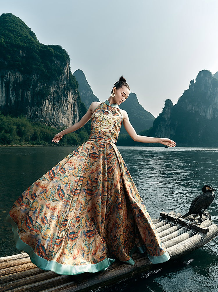 HECO Chinese Retro Mural Golden Dragon Embroidered Vest Top - ERIKA.