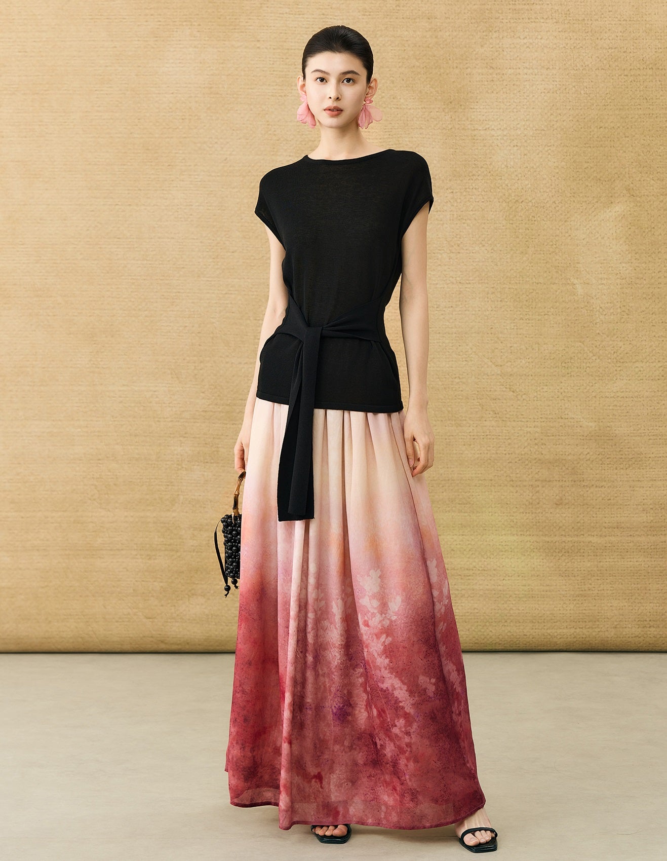 HECO Chinese Gradient Blended Lightweight Summer Print High-Waisted Skirt - AVEL.