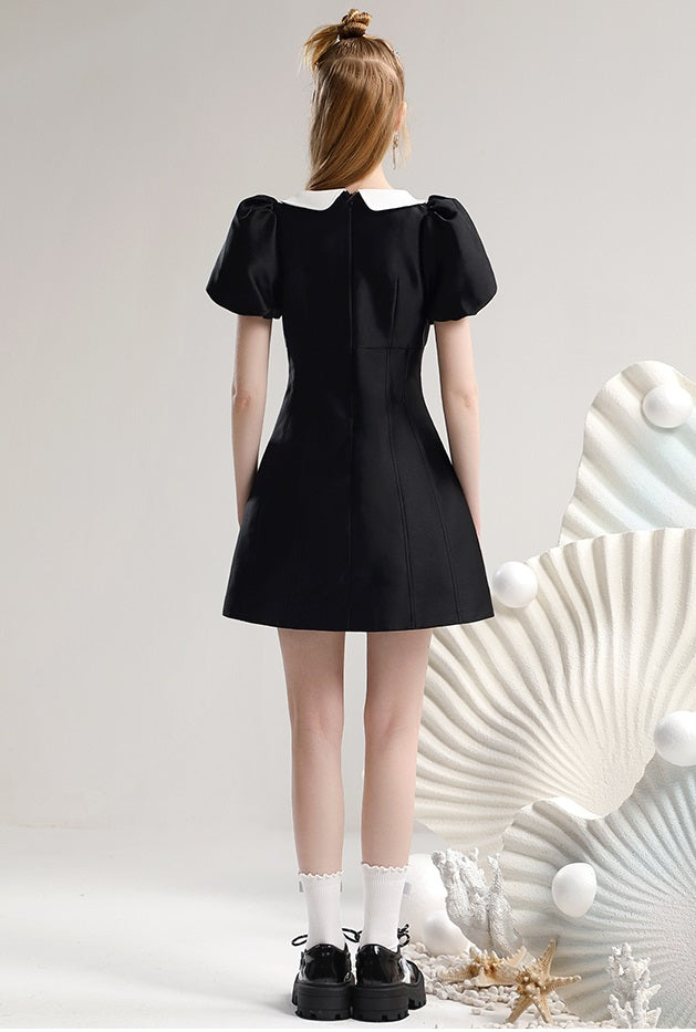 CHECOCORE Elegant  Sequin Doll Collar Women's Short Black Dress - LILLY