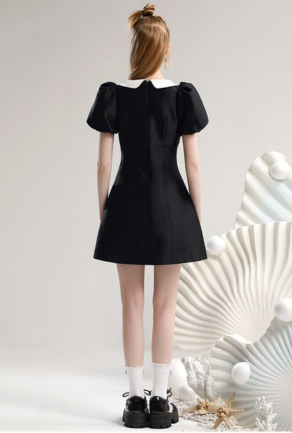 CHECOCORE Elegant  Sequin Doll Collar Women's Short Black Dress - LILLY