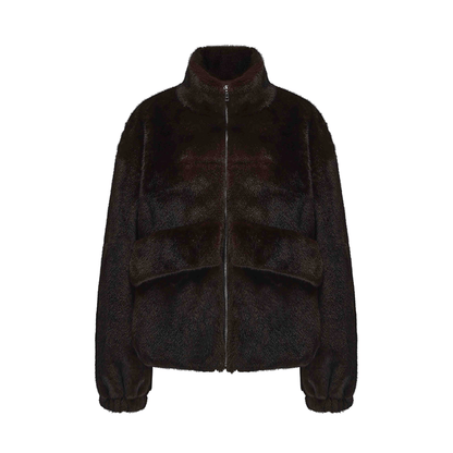 ATELIER MISS LU Large Pocket Design Faux Fur Zip Jacket - SAMPSON.