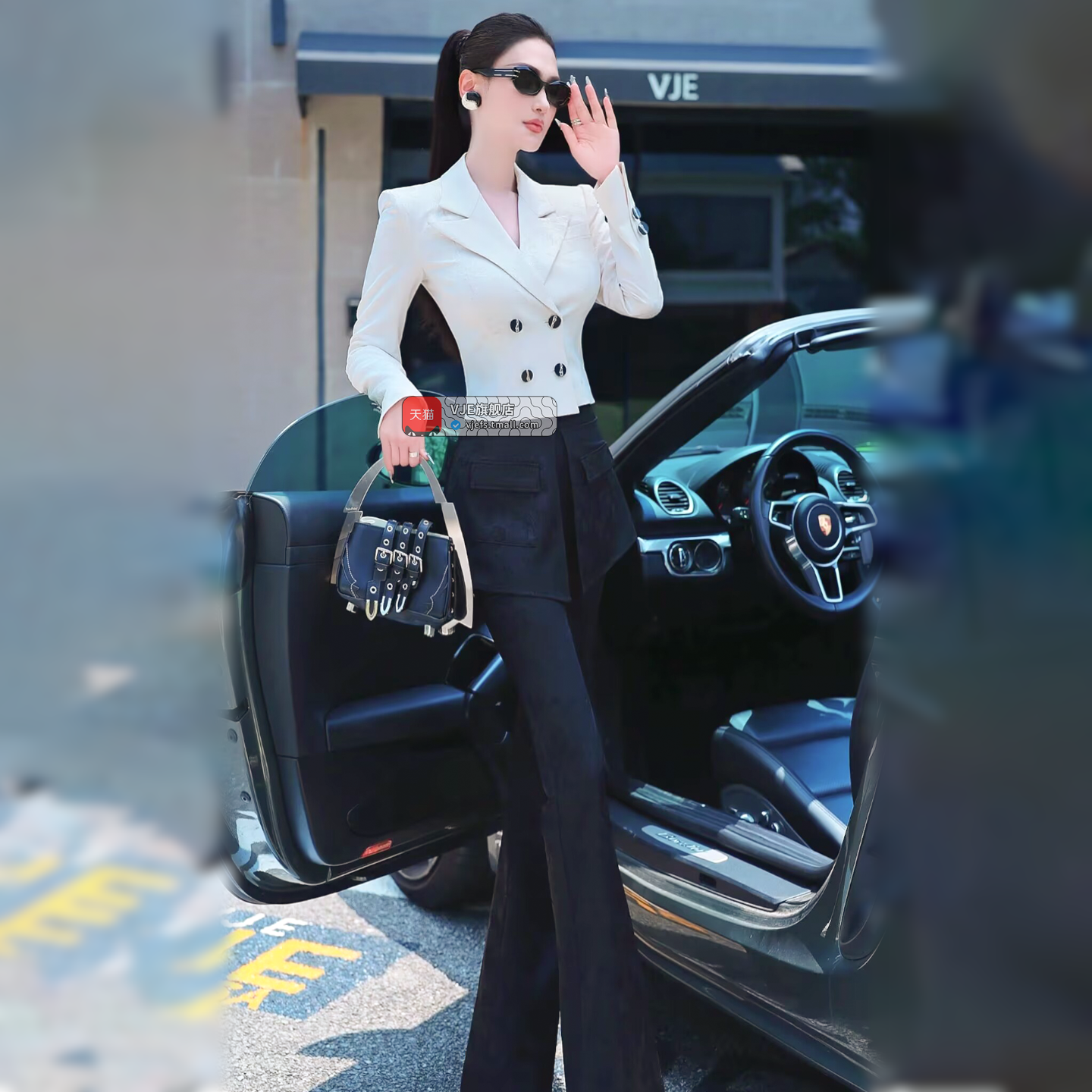 VJE  Dark Print Shape Culottes Two-Piece Suit Set- lLIAM.