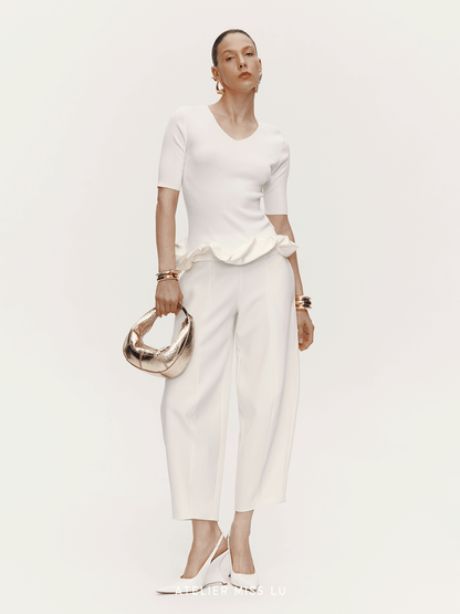 ATELIER MISS LU Hem Cloud Surround Stitching V-Neck Knitted Top - FLOD.