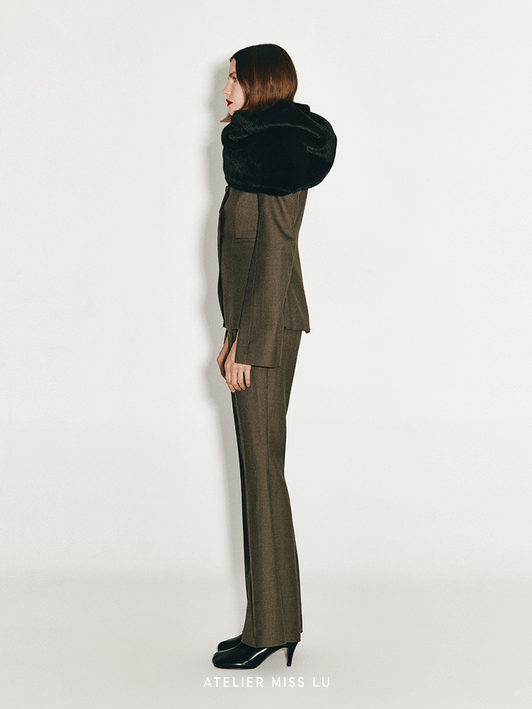 ATELIER MISS LU Slit Sleeve Cinched Waist Wool Blazer - MORGAN.