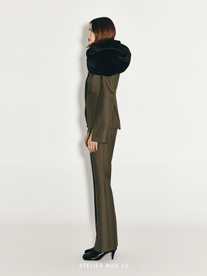 ATELIER MISS LU Slit Sleeve Cinched Waist Wool Blazer - MORGAN.