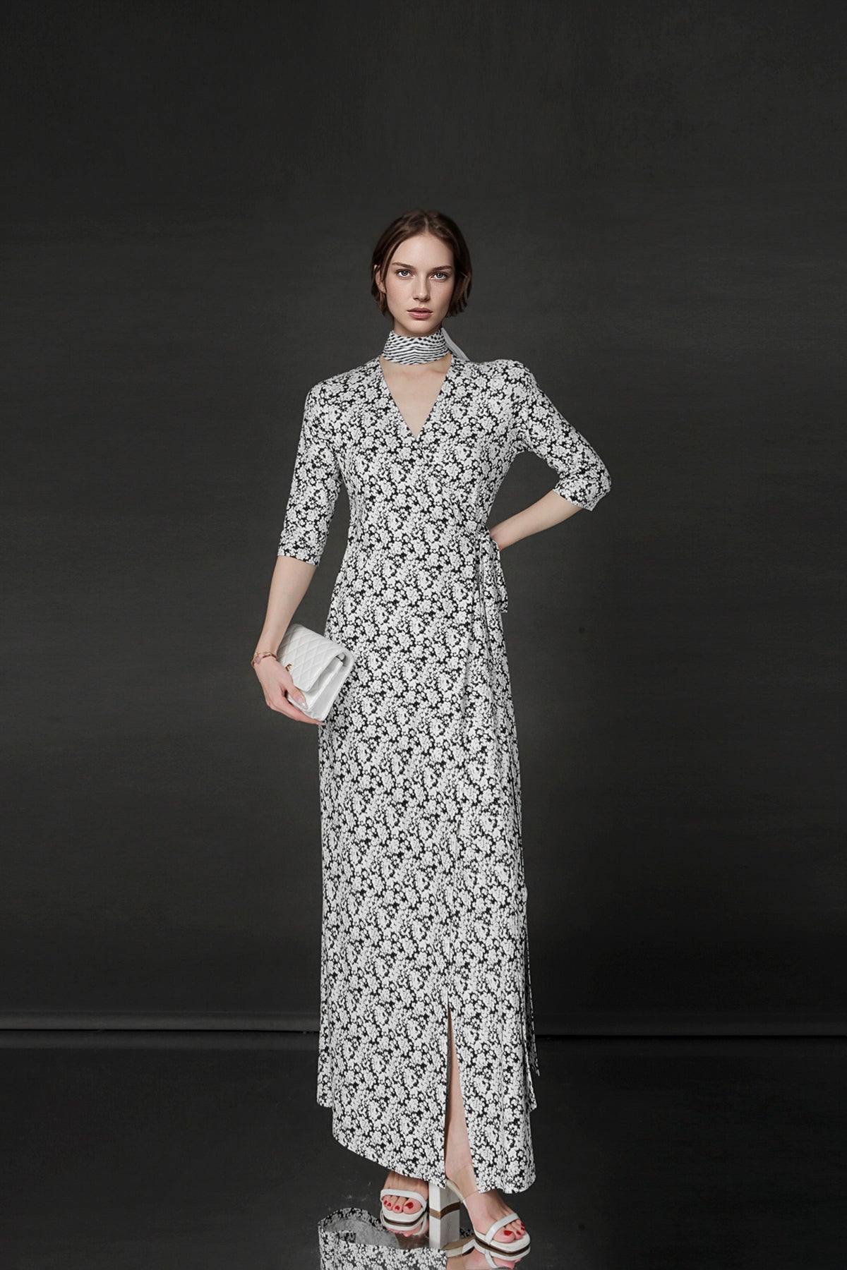 PIAOIN French Hepburn style slim lace-up design goddess long dress-T-AURORA.