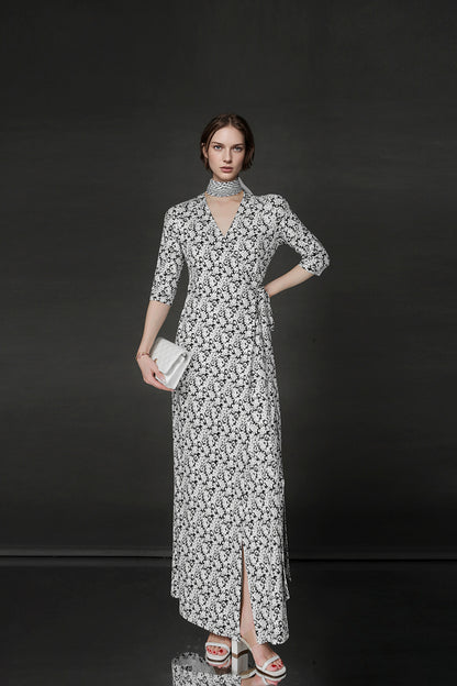 PIAOIN French Hepburn style slim lace-up design goddess long dress-T-AURORA.
