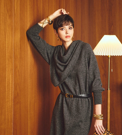 ANNASPEAK  Wool V-Neck Dress Shawl Knit Set Winter-KIKI.