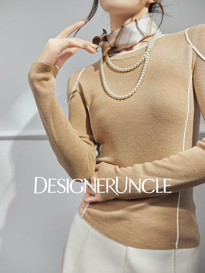 DGU| Camel sweater contrasting design light luxury niche inner with a slim knitted top - Stephanie.