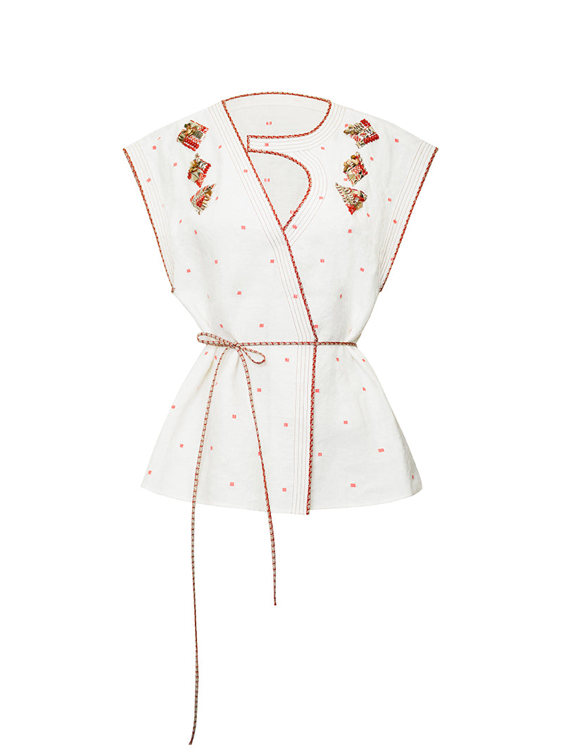 M essential Mackay's stone-embellished mosaic embroidered gilet vest blazer pant set - feb.