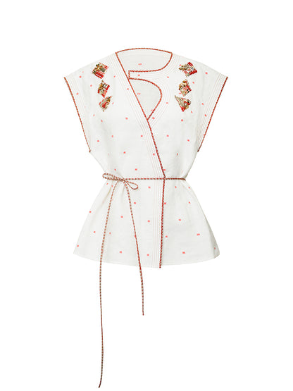 M essential Mackay's stone-embellished mosaic embroidered gilet vest blazer pant set - feb.