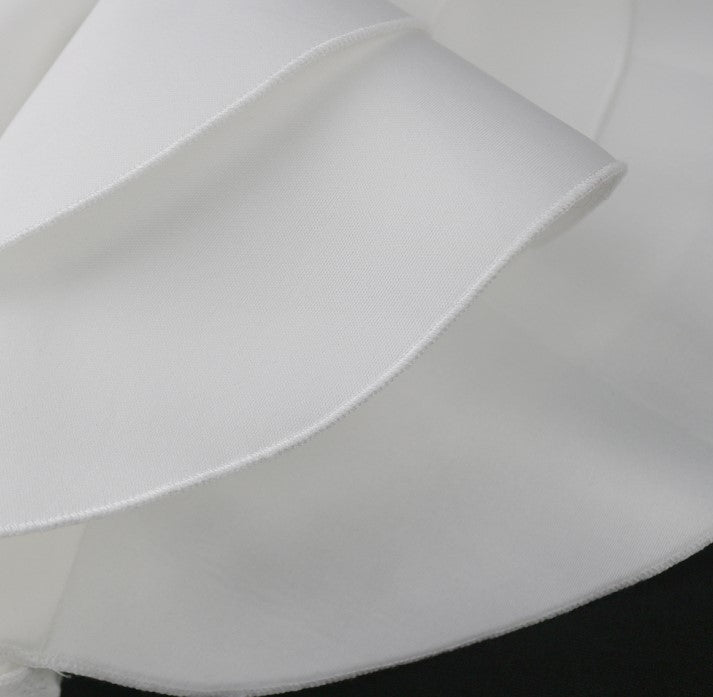 DOLLY Elegant White Slant Collar Short Ruffle Sleeves Midi A-Line Dinner Dress-CRYSTA