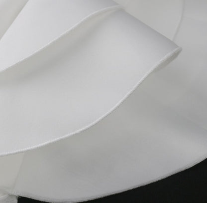 DOLLY Elegant White Slant Collar Short Ruffle Sleeves Midi A-Line Dinner Dress-CRYSTA