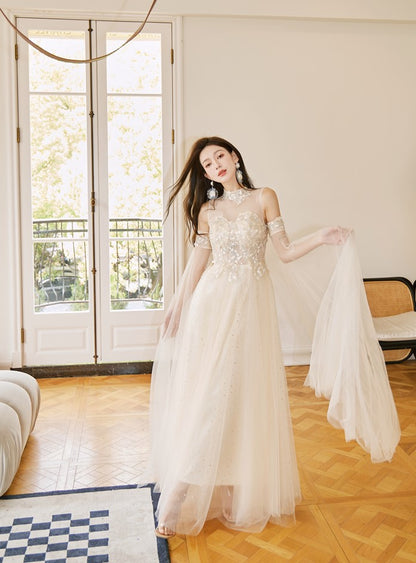 DOLLY Elegant Flower Stand Collar Sleeveless High Waist Tutu Wedding Dress-BELINDA