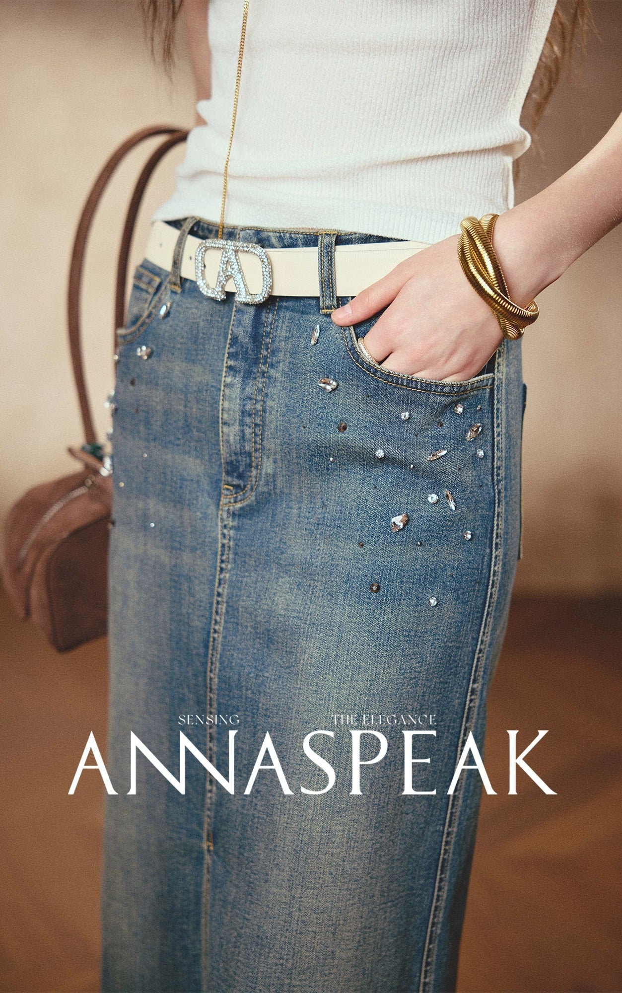 ANNASPEAK Denim long staple cotton slit skirt denim skirt-ISLE.