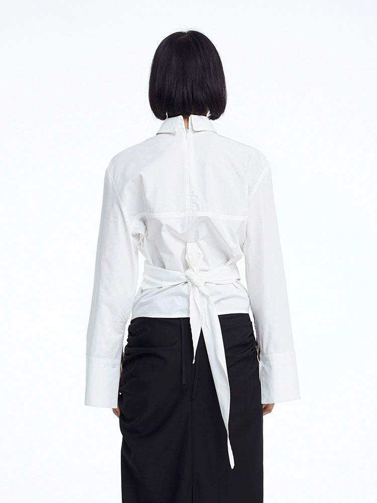 TINY IN white lace-up shirt one and two wear off-the-shoulder loose shirt -MEL