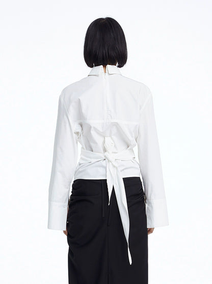 TINY IN white lace-up shirt one and two wear off-the-shoulder loose shirt -MEL