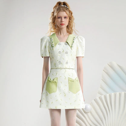 CHECOCRE Cute Bow Pocket Beaded Chain Fashion Suit Skirt - INDUCE