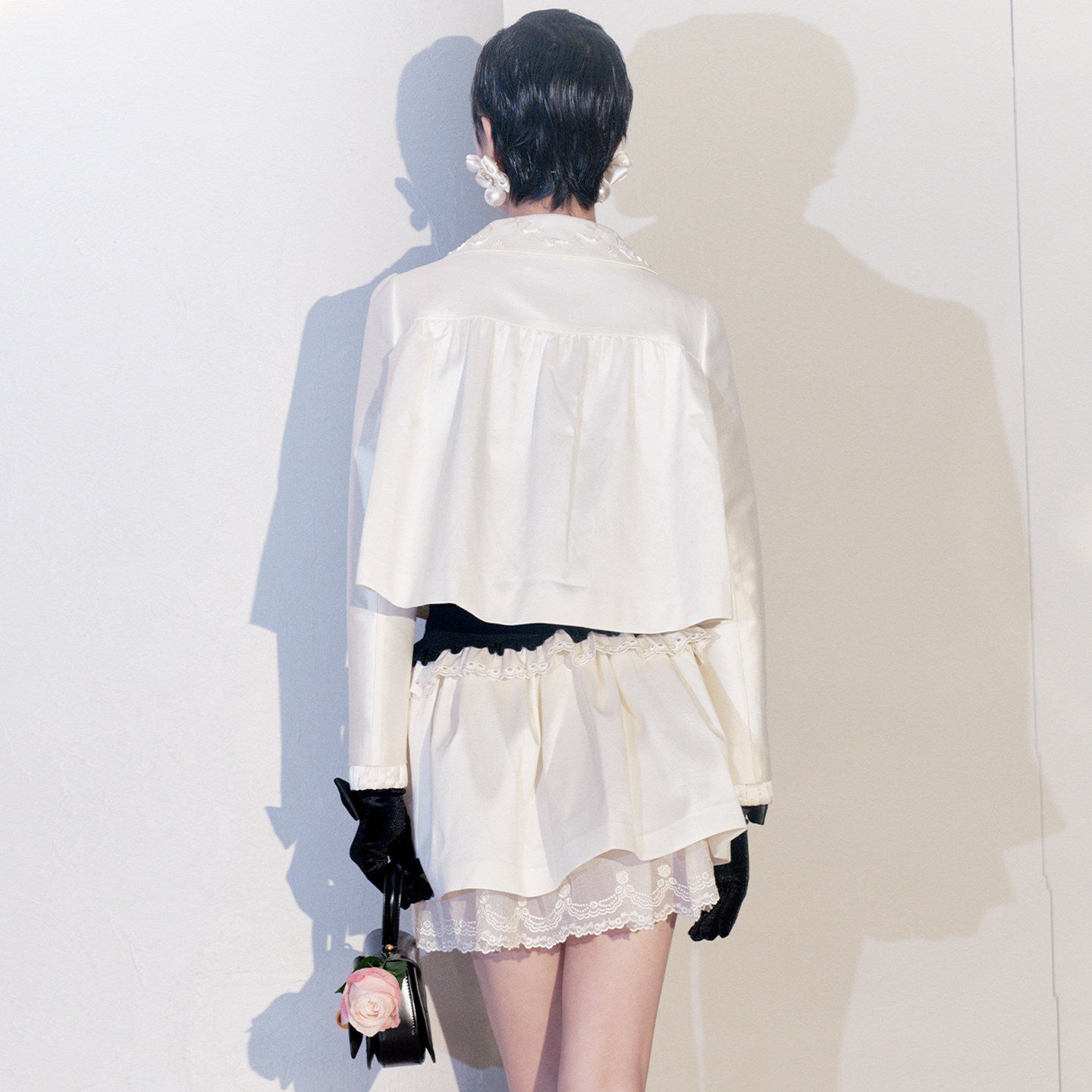 FAME spring rose plate embroidered silk fur short coat - LEIGHA