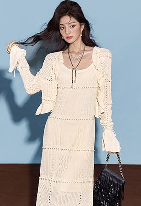 CHICHY slip knitted cardigan two-piece suit fairy long skirt-RILEY