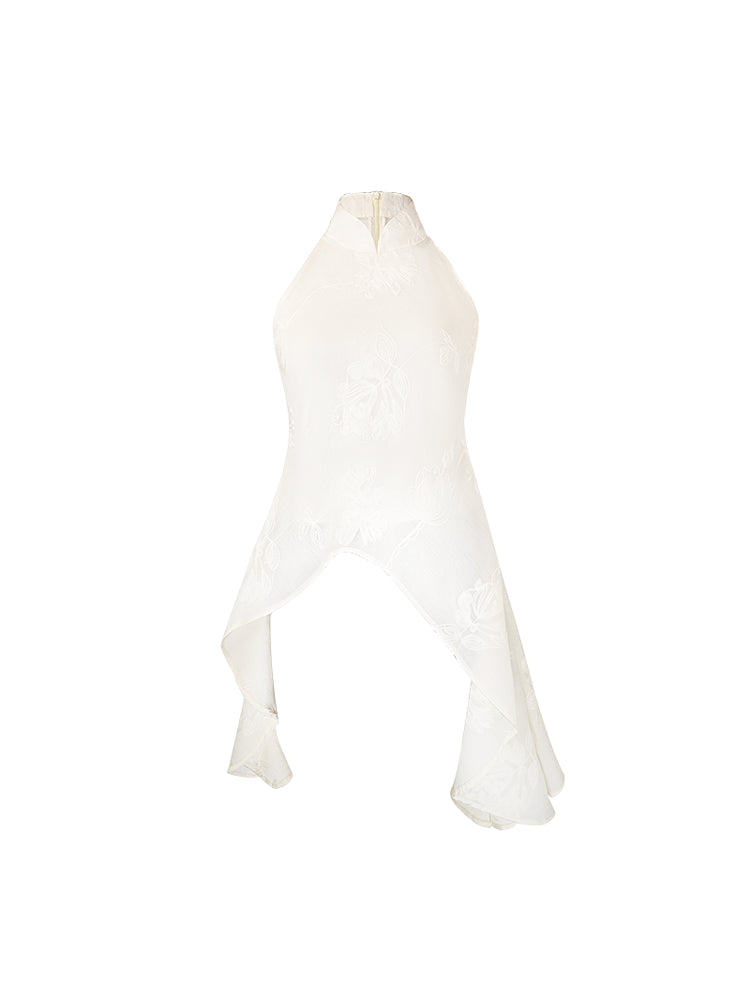 HECO Mock Collar Acetate Asymmetrical Wavy Side Halterneck Vest - DWELLS.