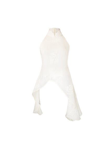 HECO Mock Collar Acetate Asymmetrical Wavy Side Halterneck Vest - DWELLS.